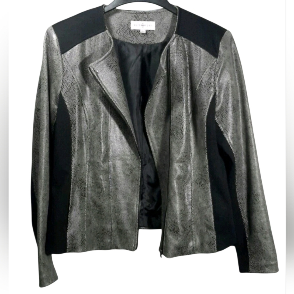 ANTHROPOLOGIE Kate Rosy Moto Jacket Size M Faux Leather Animal Print Black NWT